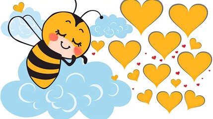 Wall Mural - A cute cartoon bee hugging honey