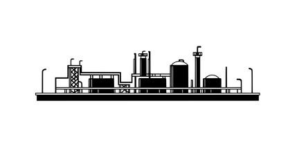 Wall Mural - Water treatment plant with clarifiers, filtration units, and a series of connected reservoirs, vector illustration art