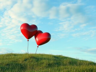 Canvas Print - Red Heart Shaped Balloons