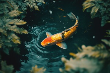 Wall Mural - Koi Fish Swimming in Pond