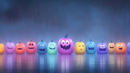 Poster - Halloween background with luminous pumpkins