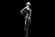© Myimages - Beautiful young man posing, isolated on black background. 3d illustration (rendering). Silver mannequin, android