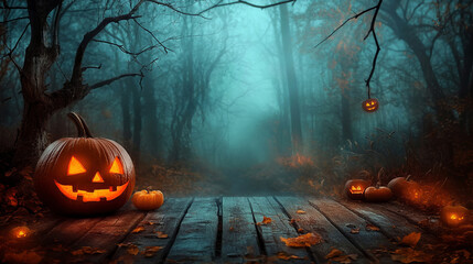 Wall Mural - halloween background with pumpkin and bats