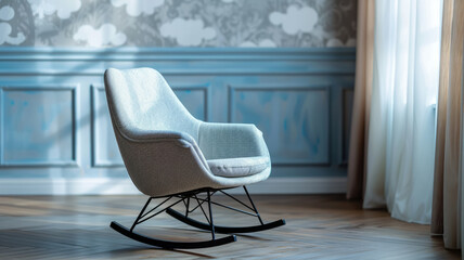 Canvas Print - A modern rocking chair in a cozy living room.