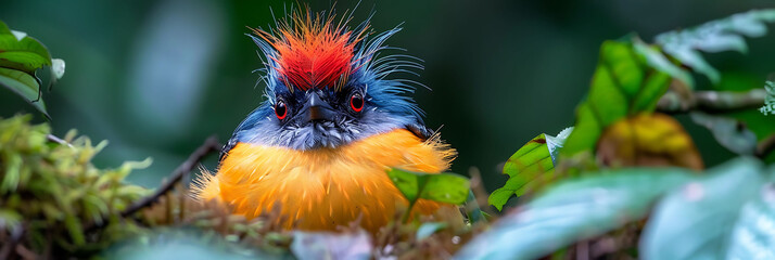 Amazonian Royal Flycatcher its vibrant crest displayed in the Amazon rainforest perched among the lush foliage its striking appearance a testament to the diverse and colorful avian life of this region