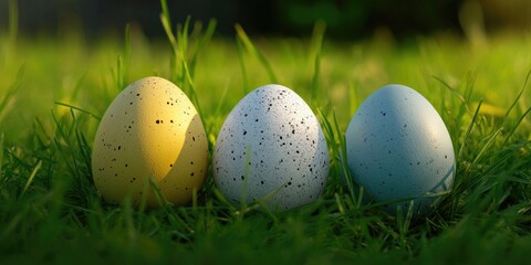 Poster - Three eggs on green field