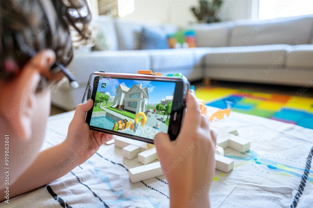 Child Using 3d Computer Modeling Child Using Augmented Reality Learning App to Explore Interactive 3D ...