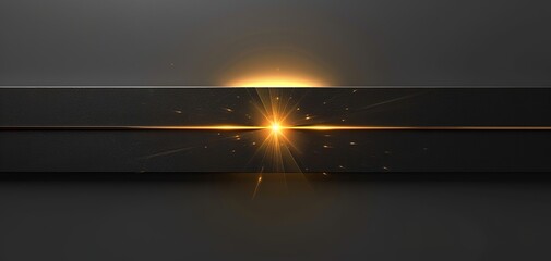 Wall Mural - Abstract black background with a golden glowing line and light burst.