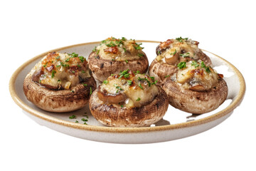 a plate of mushrooms with separated from white and transparent background