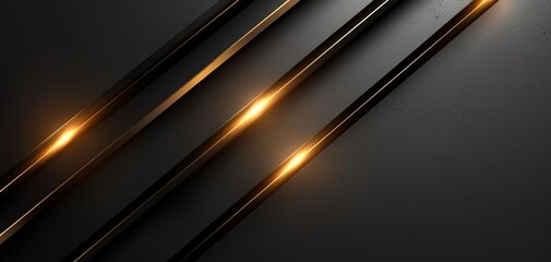 Wall Mural - Abstract black background with glowing gold lines.