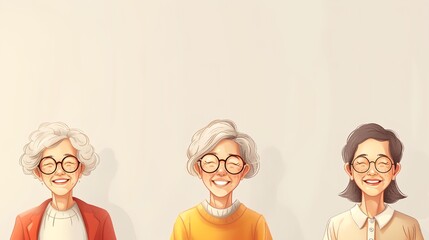 Wall Mural - three women wearing glasses and a sweater are standing in a row