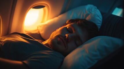 Canvas Print - Airline passenger asleep on flight