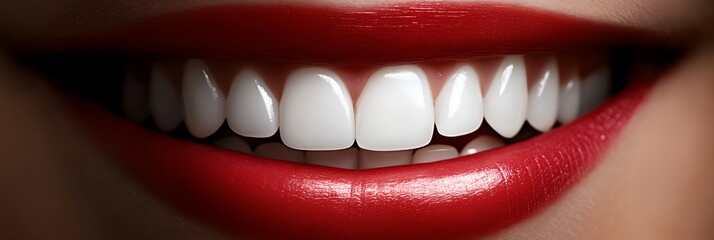 Canvas Print - a woman's mouth with white teeth and red lipstick