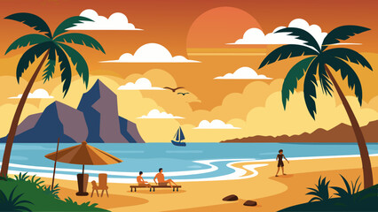 Wall Mural - tree on the beach vector illustration