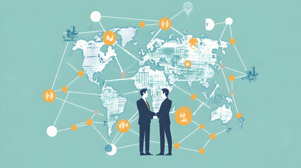 Wall Mural - Economic Integration Represented by Global Financial Networks and Partnerships - An illustration of global financial networks and partnerships, symbolizing economic integration and collaboration