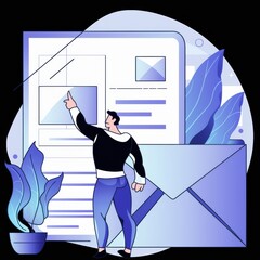 Wall Mural - A man pointing at a mail icon on an email, AI