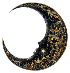 Sticker - PNG Elegant crescent moon with patterns