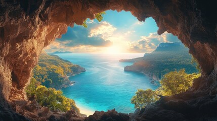 Canvas Print - Cave View of Coastal Landscape