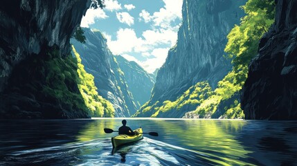 Sticker - Kayaking Through a Majestic Mountain Gorge