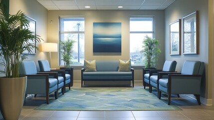 Wall Mural - Modern Lobby Interior Design with Blue Accents