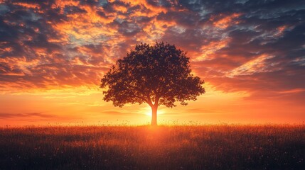 Canvas Print - Silhouette of a Tree at Sunset