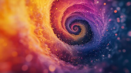 Wall Mural - vibrant spiral galaxy with multicolored hues and glowing particles creating a dynamic, swirling effe
