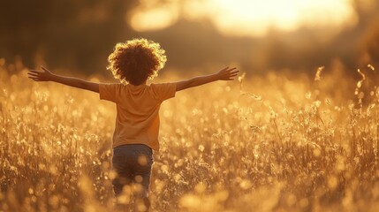 Sticker - Young Boy Embracing the Golden Sunset