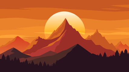 Wall Mural - sunset over mountains vector illustration