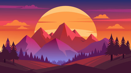 Wall Mural - sunset over mountains vector illustration