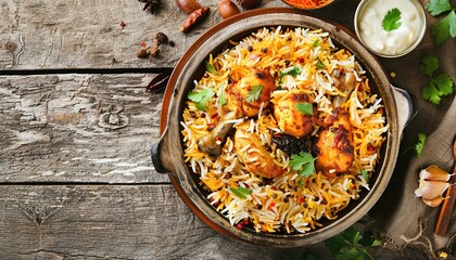 Wall Mural - Chicken Biriyani in the bowl Realistic white background