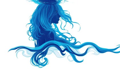 Poster - Abstract Woman With Blue Hair Emerging From Water.