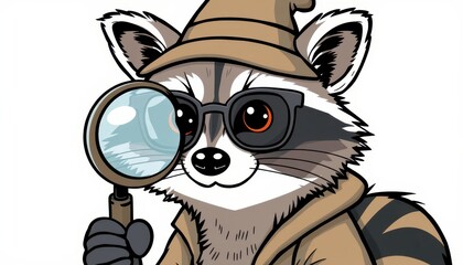 Sticker - Detective Raccoon with Magnifying Glass.