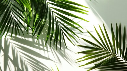 Sticker - Tropical palm leaves cast shadows on a white backdrop