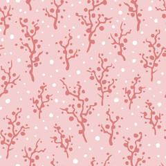 Wall Mural - Vector seamless pattern with hand drawn branches with berries. Cute design for Christmas wrappings, wallpapers, textile and backgrounds.