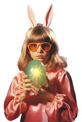 Canvas Print - PNG A little girl wearing bunny ears holding an Easter egg portrait costume glasses.