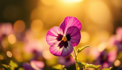 Poster - Pink Pansy Flower in Soft Golden Light.