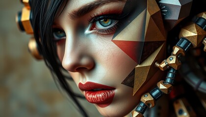 Canvas Print - Futuristic Cyborg Woman with Mechanical Parts.