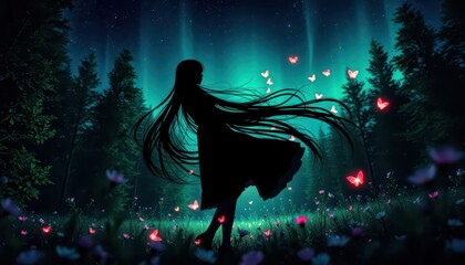 Wall Mural - Woman in the Moonlight Forest.