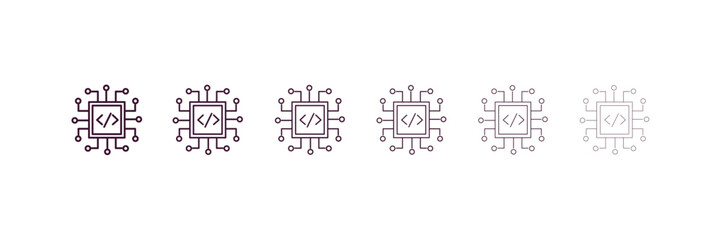 embedding outline icon. Linear vector from technology concept. 6 different line style embedding icon included thin, light, regular, medium, bold, black