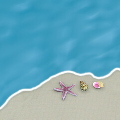 Seashells and Sand - A starfish and seashells laying on a sandy beach. Realistic style.