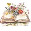 © redwoodstock.com - Spring floral books watercolor illustration, spring clipart