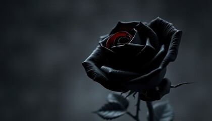 Wall Mural - Black Rose with Red Center.