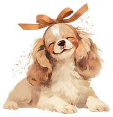 Sticker - PNG  Adorable puppy with ribbon bow