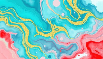 Canvas Print - Abstract Gold Swirl on Blue and Pink Background.