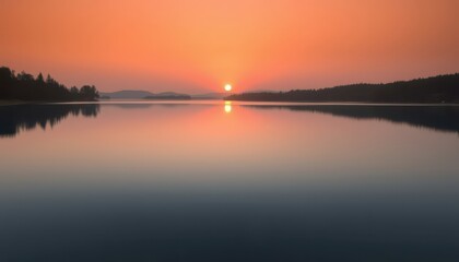 Wall Mural - Sunset Reflection on Calm Lake.