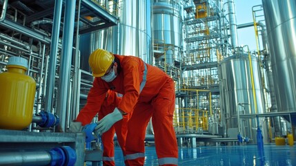 generate a photo realistic image of workers receiving training on handling hazardous chemicals, with