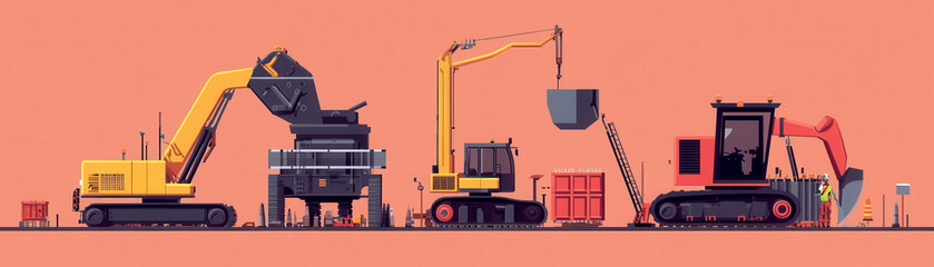 Heavy machinery flat design side view construction theme animation Complementary Color Scheme