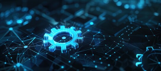 Abstract digital gear on network background