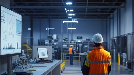 Wall Mural - generate a photo realistic image of engineers implementing noise control measures in a workplace, wi