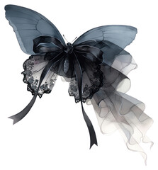 Poster - PNG  Elegant black butterfly with ribbon